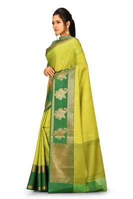 Light green woven art silk saree with blouse 2