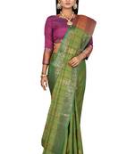Green woven matka silk saree with blouse