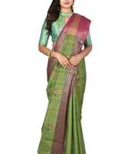 Green woven matka silk saree with blouse
