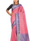 Pink woven art silk saree with blouse