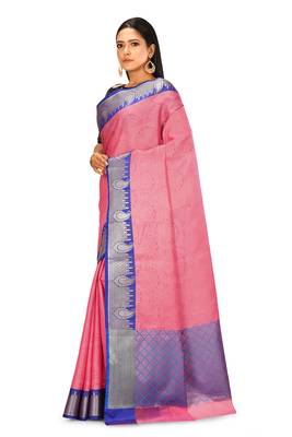 Pink woven art silk saree with blouse 2