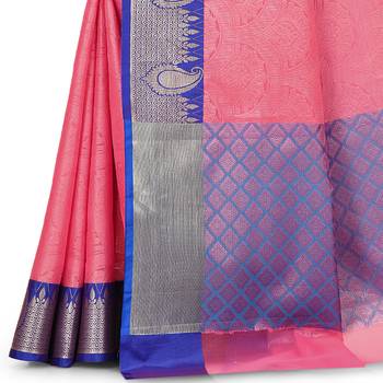 Pink woven art silk saree with blouse 3