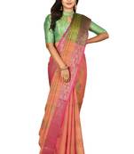 Peach woven matka silk saree with blouse