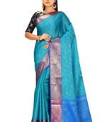 Blue woven art silk saree with blouse