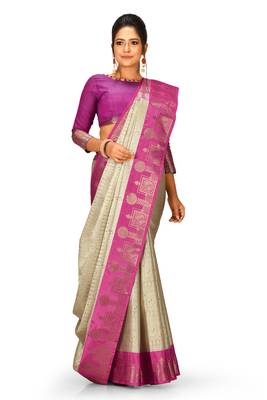 Grey woven art silk saree with blouse 1
