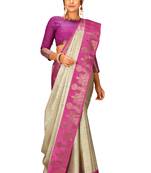 Grey woven art silk saree with blouse