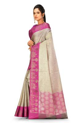 Grey woven art silk saree with blouse 2