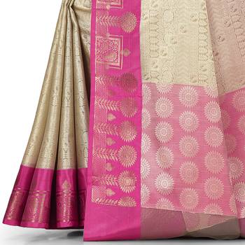 Grey woven art silk saree with blouse 3