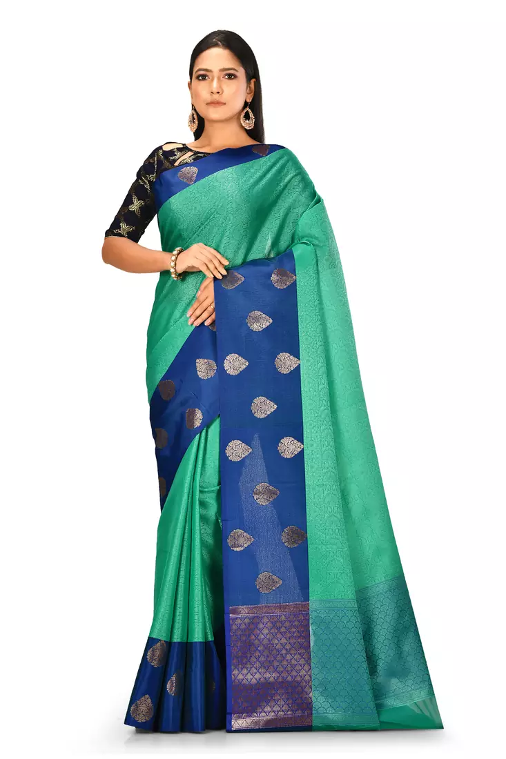 Green woven art silk saree with blouse