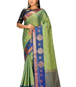 Turquoise woven art silk saree with blouse
