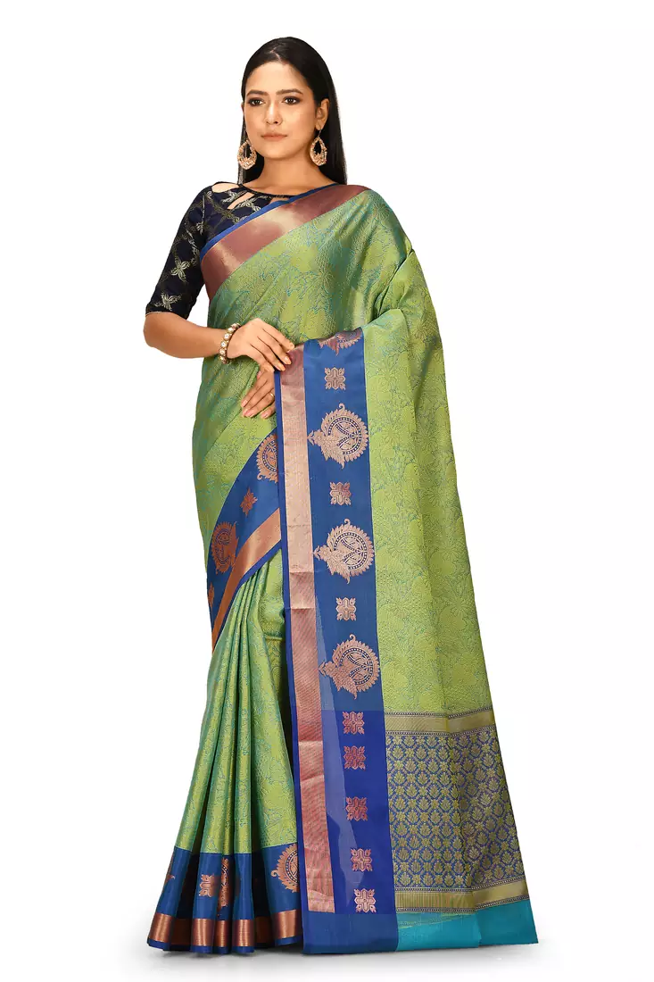 Turquoise woven art silk saree with blouse