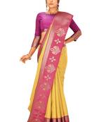 Mustard woven art silk saree with blouse