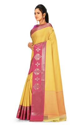Mustard woven art silk saree with blouse 2