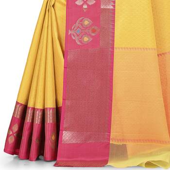 Mustard woven art silk saree with blouse 3