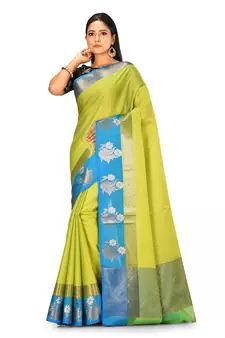 Green woven art silk saree with blouse