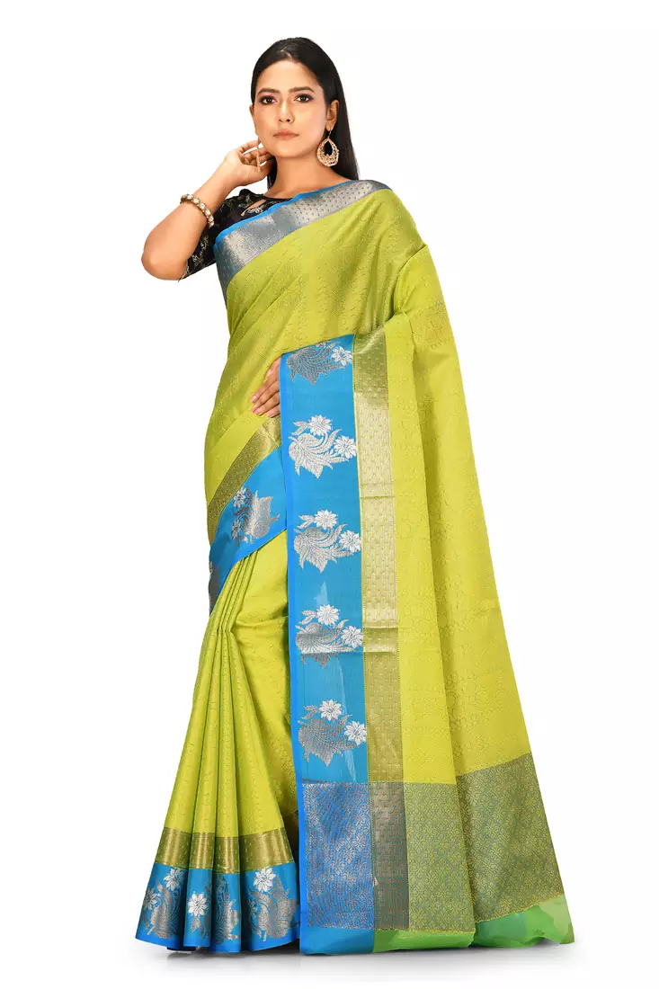 Green woven art silk saree with blouse