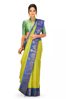 Light green woven art silk saree with blouse