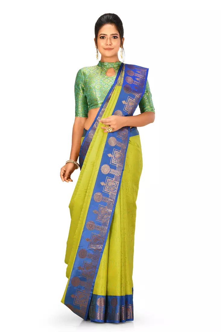Light green woven art silk saree with blouse