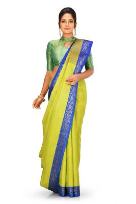 Green woven art silk saree with blouse 1