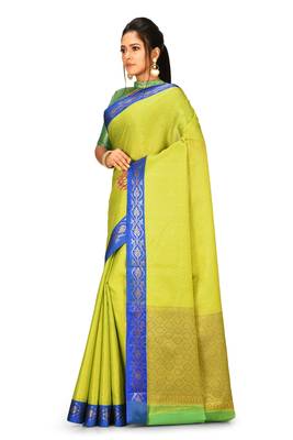 Green woven art silk saree with blouse 2