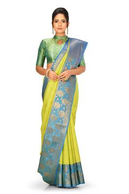 Green woven art silk saree with blouse 1
