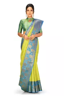 Green woven art silk saree with blouse