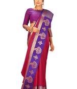 Pink woven art silk saree with blouse