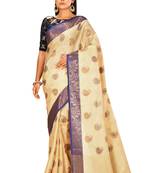 Light beige woven art silk saree with blouse