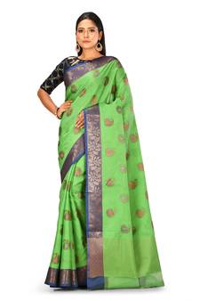 Green woven art silk saree with blouse