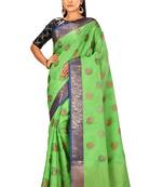 Green woven art silk saree with blouse