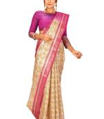 Beige woven art silk saree with blouse