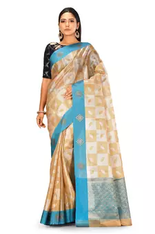 Beige woven art silk saree with blouse