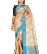 Beige woven art silk saree with blouse