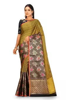 Mustard woven art silk saree with blouse