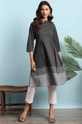 Black woven cotton ethnic kurtis 1