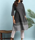 Black woven cotton ethnic kurtis