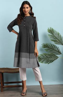 Black woven cotton ethnic kurtis 2