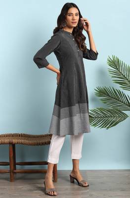 Black woven cotton ethnic kurtis 3