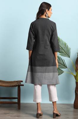 Black woven cotton ethnic kurtis 4