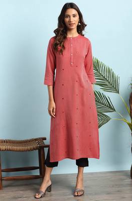 Janasya Red embroidered rayon ethnic kurtis 1