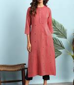 Janasya Red embroidered rayon ethnic kurtis