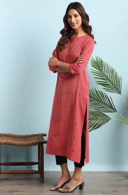 Janasya Red embroidered rayon ethnic kurtis 2