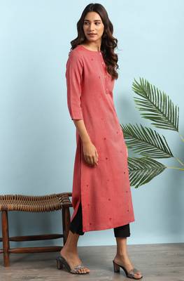 Janasya Red embroidered rayon ethnic kurtis 3
