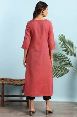 Janasya Red embroidered rayon ethnic kurtis 4
