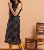 Janasya Navy blue woven cotton ethnic kurtis