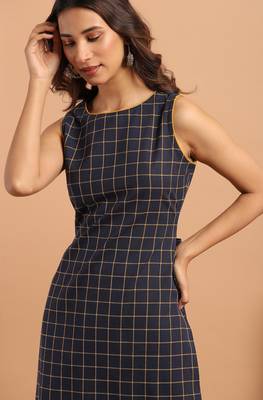 Janasya Navy blue woven cotton ethnic kurtis 5