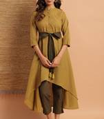 Green woven cotton ethnic kurtis