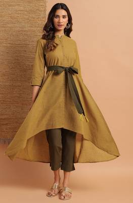 Green woven cotton ethnic kurtis 2