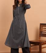 Janasya Black woven cotton ethnic kurtis