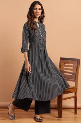 Janasya Black woven cotton ethnic kurtis 2